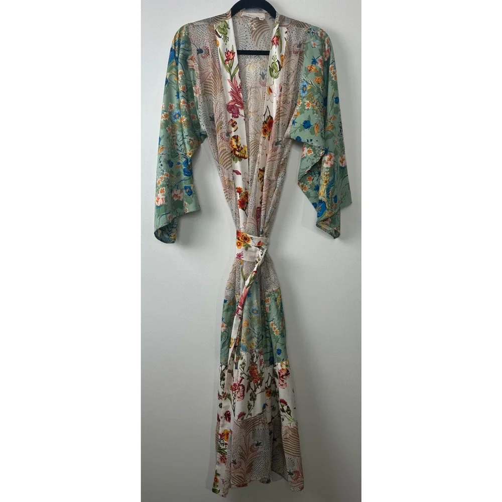 Anthropologie Dani Floral Kimono One size with Belt Maxi length Cardigan A16 - Picture 3 of 8